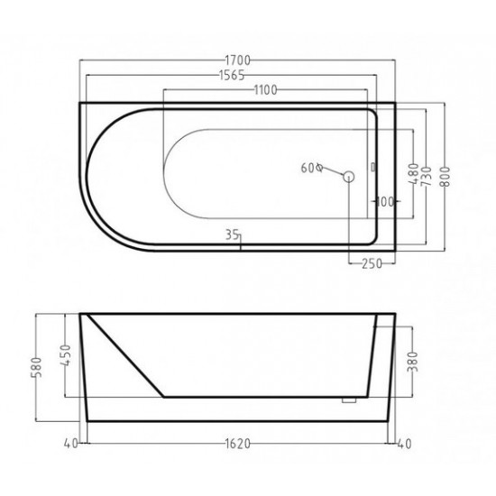 Ванна акриловая Esbano Afina R 170x80 отдельностоящая, белая