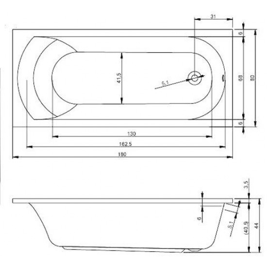 Ванна акриловая Eurolux Miamika 180x80 белая