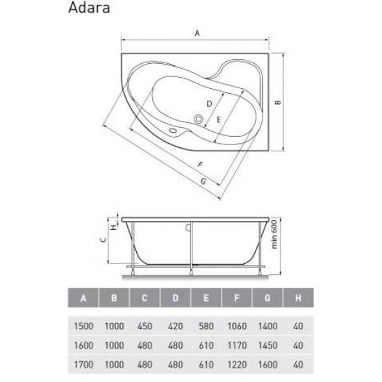 Ванна акриловая Relisan Adara 160х100