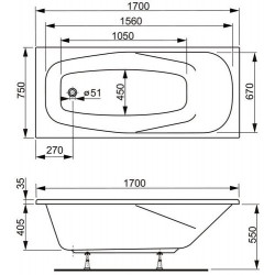 Ванна акриловая Vagnerplast Aronia 170x75