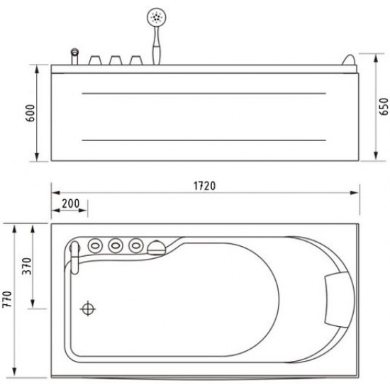 Ванна гидромассажная Gemy G9006-1,7 B 172x77
