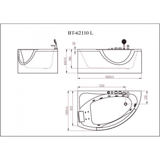 Ванна гидромассажная Orans BT-62110R 160x100 правая белая