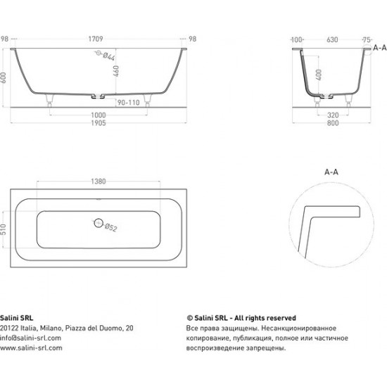 Ванна из искусственного камня Salini Orlanda Axis S-Sense 103211G 190x80 белый глянец Ванна из искусственного камня Salini Orlanda Axis S-Sense 103211G 190x80 белый глянец