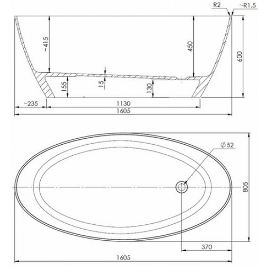Ванна из литого мрамора Omnires Siena WW 160,5x80,5