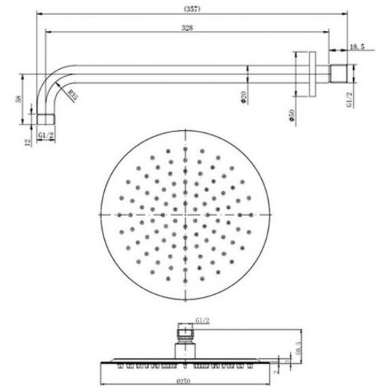 Верхний душ с кронштейном Caprigo Don 99-523-ner черный матовый Верхний душ с кронштейном Caprigo Don 99-523-ner черный матовый
