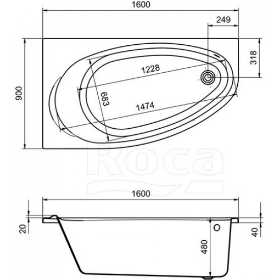 Акриловая ванна Roca Corfu 160x90 левая