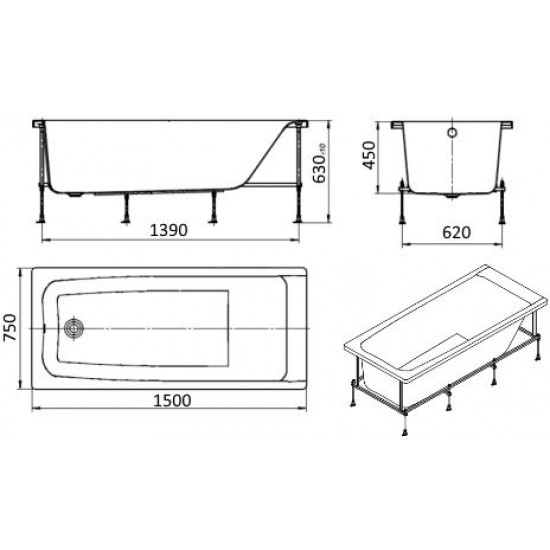 Акриловая ванна Roca Elba 150x75
