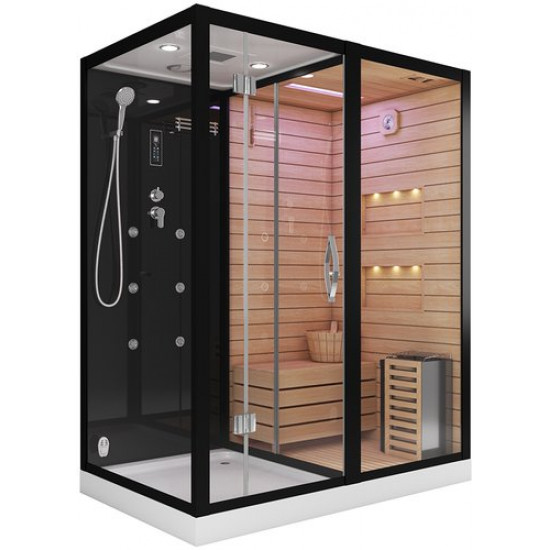 Душевая кабина Tiko-Teymi Helmi T00301R 180x110 черная, правая с финской сауной и турецкой баней