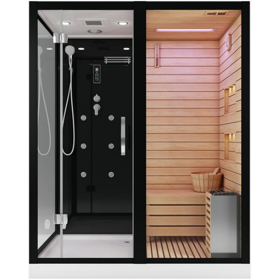 Душевая кабина Tiko-Teymi Helmi T00301R 180x110 черная, правая с финской сауной и турецкой баней