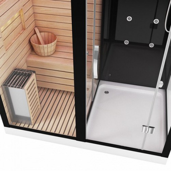 Душевая кабина Tiko-Teymi Helmi T00301R 180x110 черная, правая с финской сауной и турецкой баней