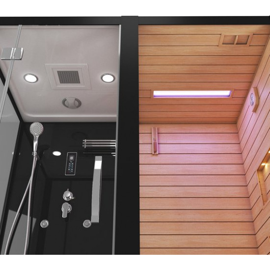 Душевая кабина Tiko-Teymi Helmi T00301R 180x110 черная, правая с финской сауной и турецкой баней