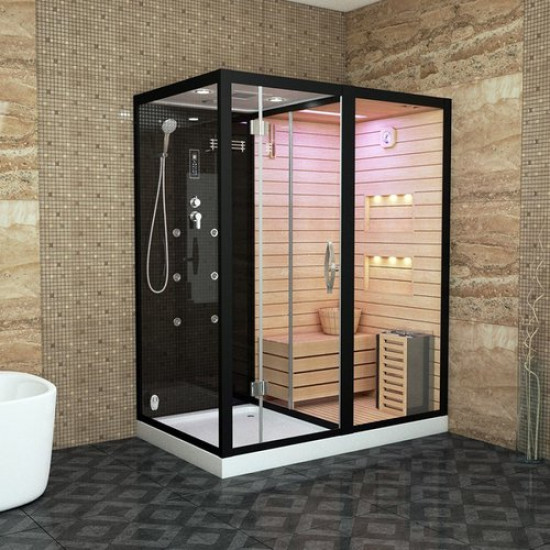 Душевая кабина Tiko-Teymi Helmi T00301R 180x110 черная, правая с финской сауной и турецкой баней