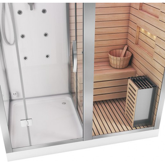 Душевая кабина Tiko-Teymi Helmi T00302R белая, правая с финской сауной и турецкой баней