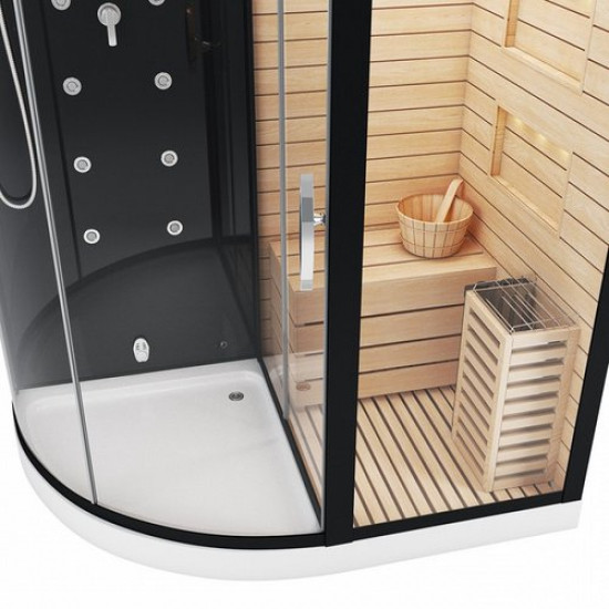 Душевая кабина Tiko-Teymi Solli T00201R 180x110 черная, правая с финской сауной и турецкой баней