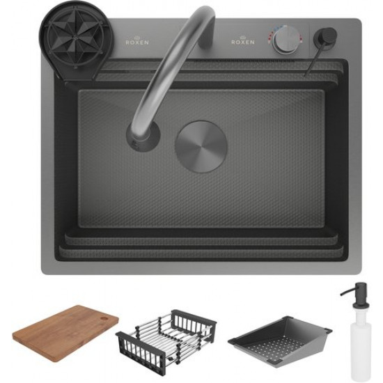 Кухонная мойка Roxen Stage Plus Plus 560250-60-BS 60x48 текстурный графит