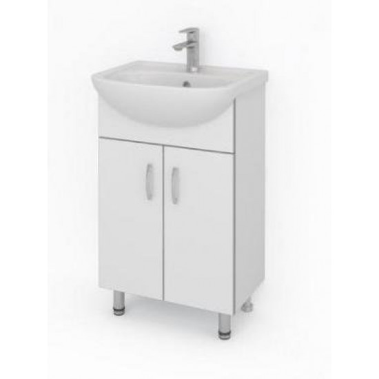 Тумба напольная Какса Грей 50 с умывальником Элегия 50 белая