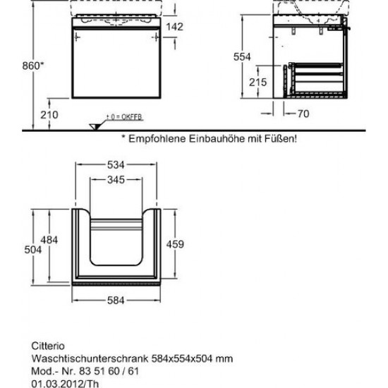 Тумба под умывальник Keramag Citterio 835160-000 светлый дуб