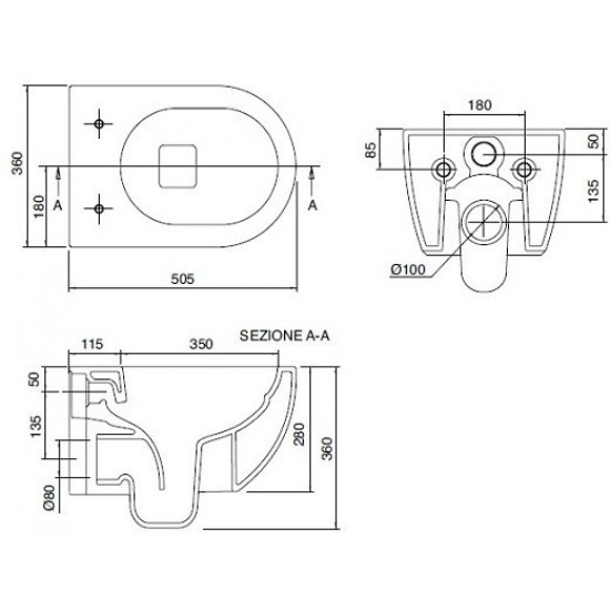 Унитаз подвесной Scarabeo Glam Twist 5201TW 36x50,5 безободковый белый