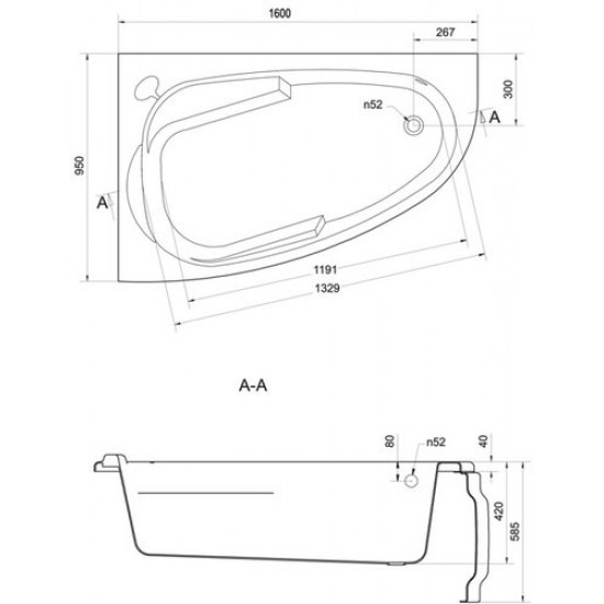 Ванна акриловая Cersanit Joanna 140x90 L (с ножками и экраном)
