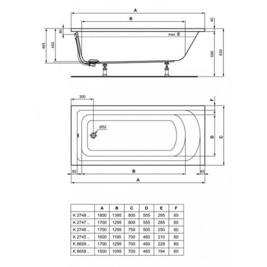Ванна акриловая Ideal Standard Hotline 150x70 белая