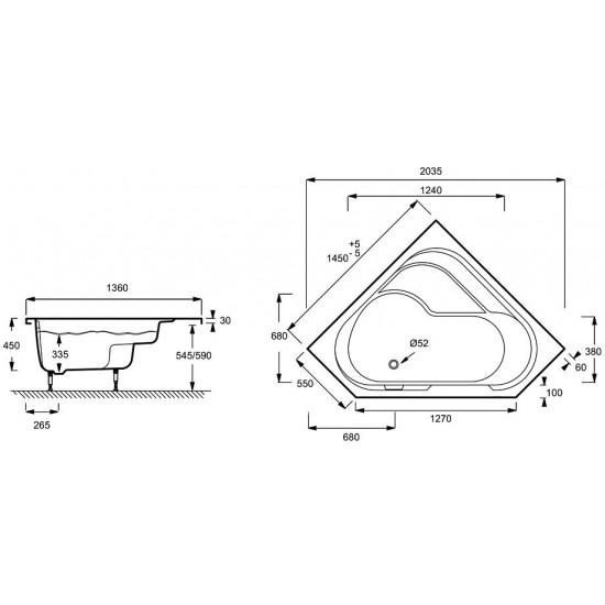 Ванна акриловая Jacob Delafon Bain Douche L 145x145