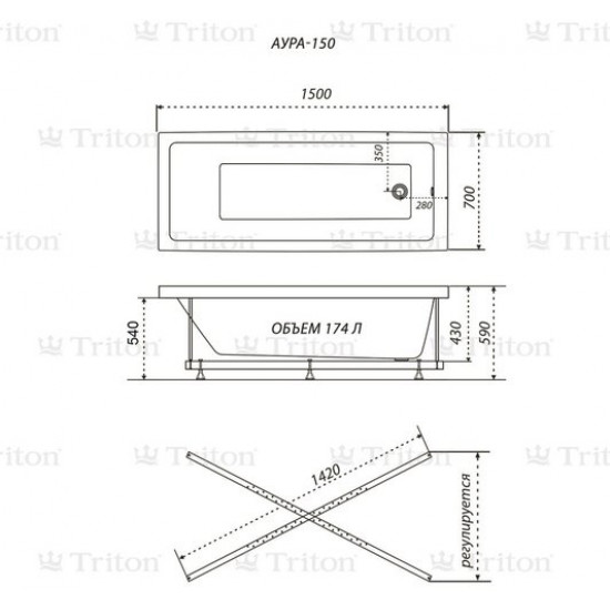 Ванна акриловая Тритон Аура 150x70
