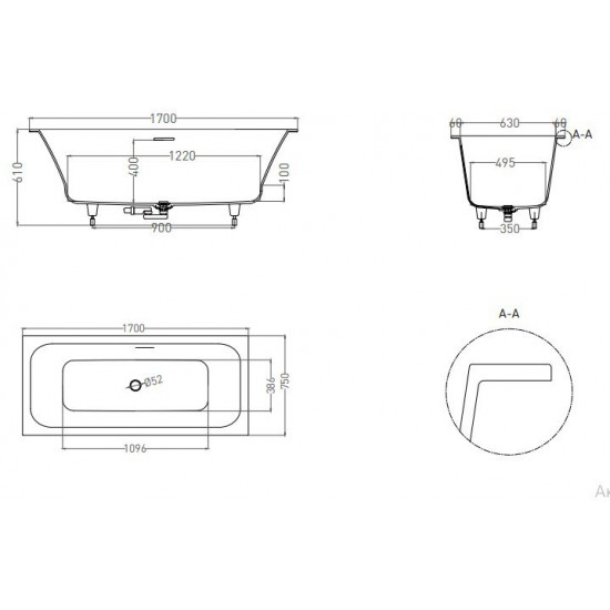 Ванна из искусственного камня Salini Orlanda AXIS KIT 170x75 S-Sense белый глянец Ванна из искусственного камня Salini Orlanda AXIS KIT 170x75 S-Sense белый глянец