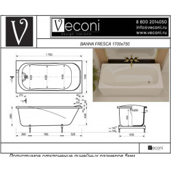 Ванна из искусственного камня Veconi FRESCA 170x75 черный глянец