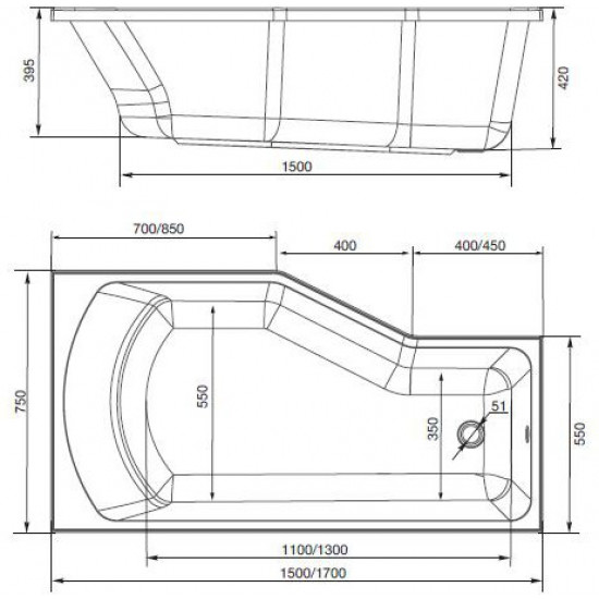 Акриловая ванна 1 Marka Convey 170x75 L белая