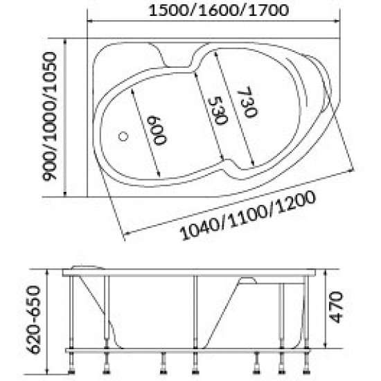 Акриловая ванна 1 Marka Diana 150x90 L белая
