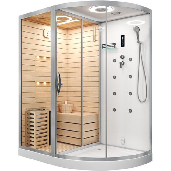 Душевая кабина Tiko-Teymi Solli T00202L 180x110 белая, левая с финской сауной и турецкой баней