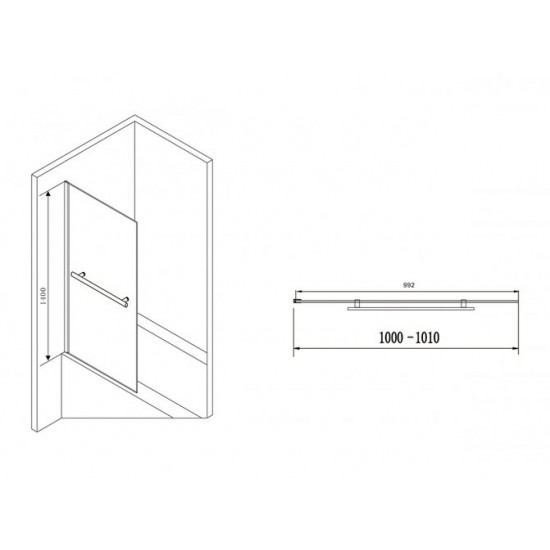 Душевая шторка Abber Immer Offen AG70100B 100x140 стекло прозрачное, профиль черный