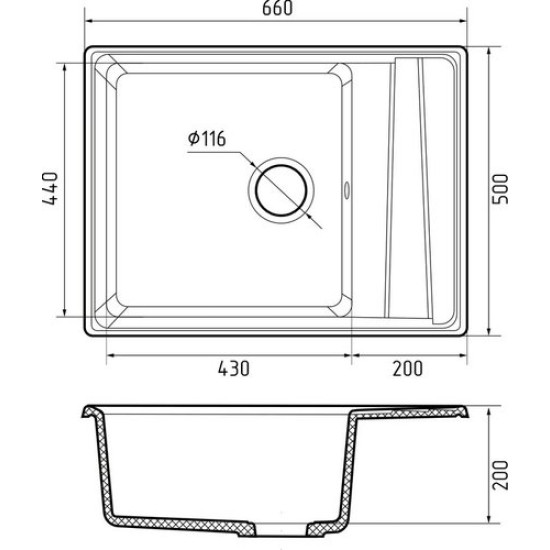 Кухонная мойка GranFest GF-LV-660L 66x50 кашемир