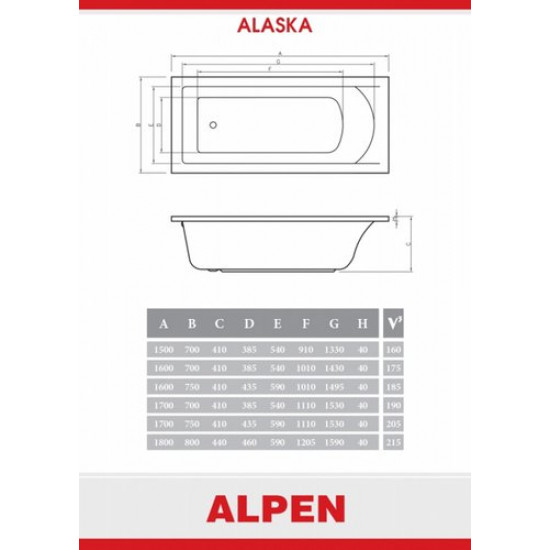 Ванна акриловая Alpen Alaska 170x70