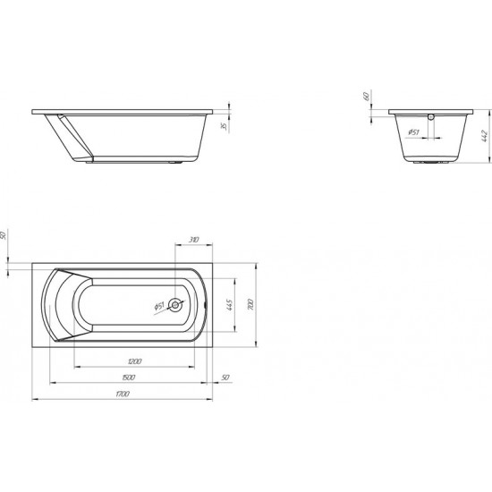 Ванна акриловая Eurolux Miamika 170х70 белая