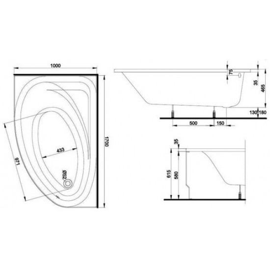 Ванна акриловая Kolo SPRING 170x100 (правая) с ножками