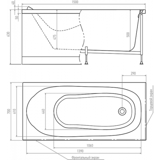 Ванна акриловая Timo KILO1570 150x70 белый
