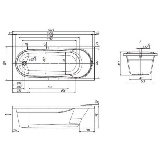Ванна акриловая VentoSpa Italy Aqua 170x70