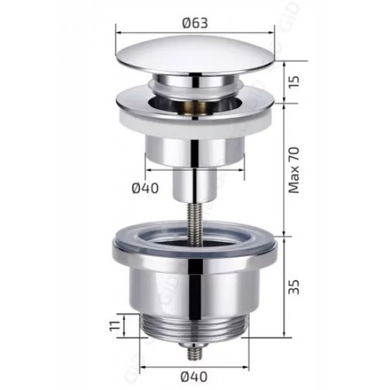 Донный клапан Gid G-59BM универсальный, черный матовый