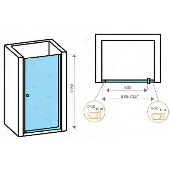 Душевая дверь Parly DE70B 70x185 стекла прозрачные с рисунком, профиль черный