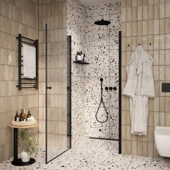 Душевая дверь Parly DE70B 70x185 стекла прозрачные с рисунком, профиль черный