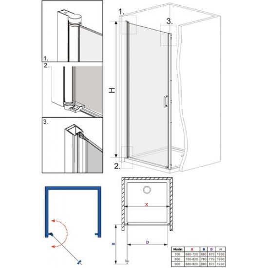 Душевая дверь Roxen Astra 80x195 стекла прозрачные / профиль хром