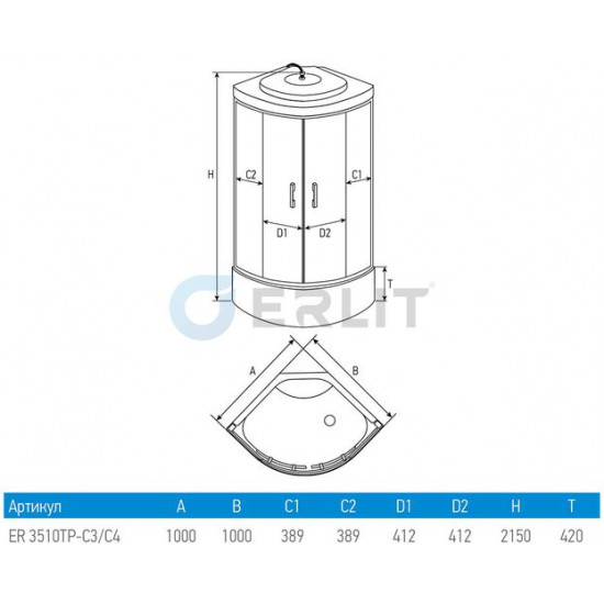 Душевая кабина Erlit ER3510TP-C3 100x100