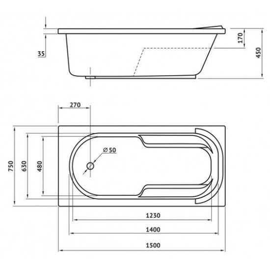 Ванна акриловая Berges LUMBO 150x75 белая