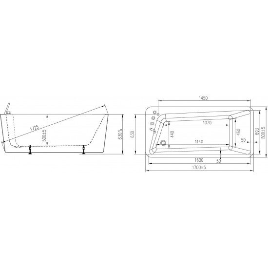 Ванна акриловая Black&White BT-NL609BL 170x80 левая, белая