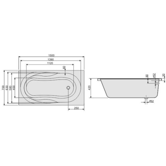 Ванна акриловая Sanplast WP/AS 150x70
