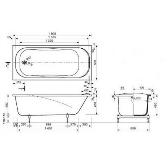 Ванна из искусственного камня Эстет Alfa 180 180x80  белый матовый