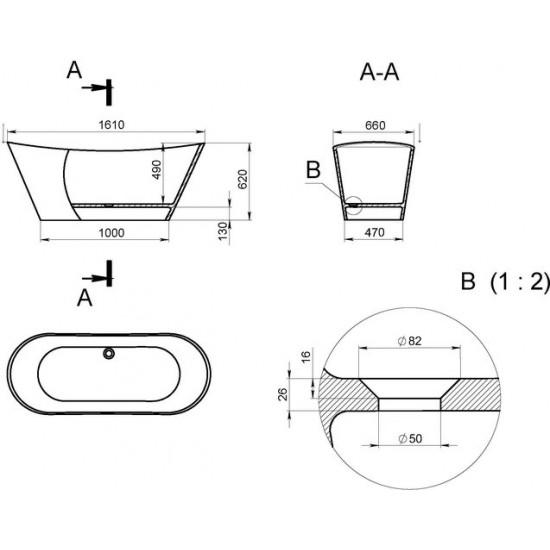 Ванна каменная Holbi Afina 161x66 SWG белая глянцевая