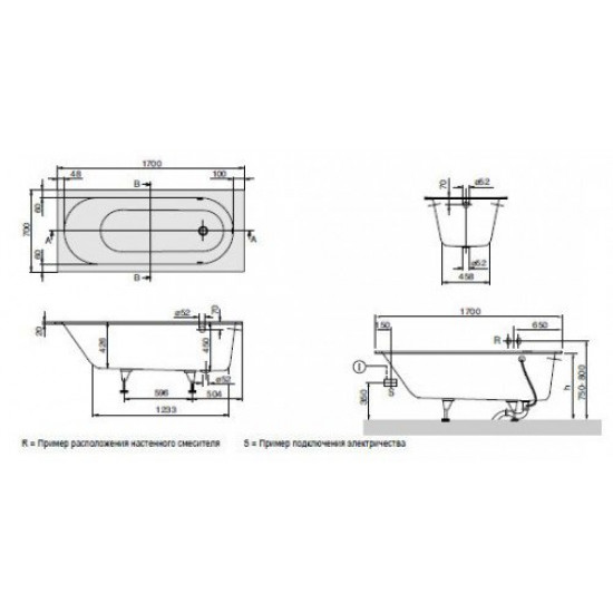 Ванна квариловая Villeroy & Boch OBERON UBQ 177 OBE 2V-01 с ножками