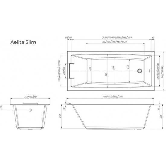 Акриловая ванна 1 Marka Aelita Slim 165x75 белая